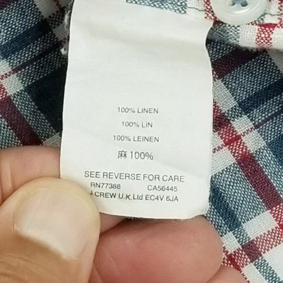 J Crew Large Baird Mcnutt Irish Linen Red White and Blue Button Down Check Shirt - Picture 8 of 8